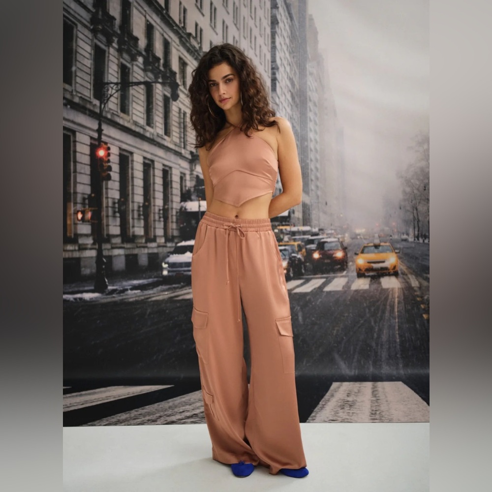 For Love & Lemons Yui Cargo Pants in Mocha Size Small SAMPLE PIECE Satin